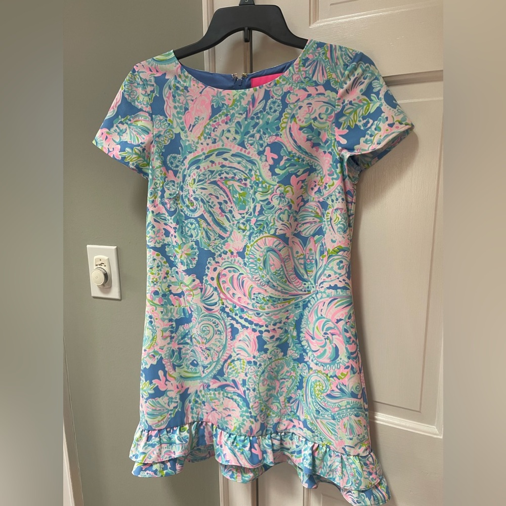 Lilly Pulitzer ruffle bottom dress with built in shorties.